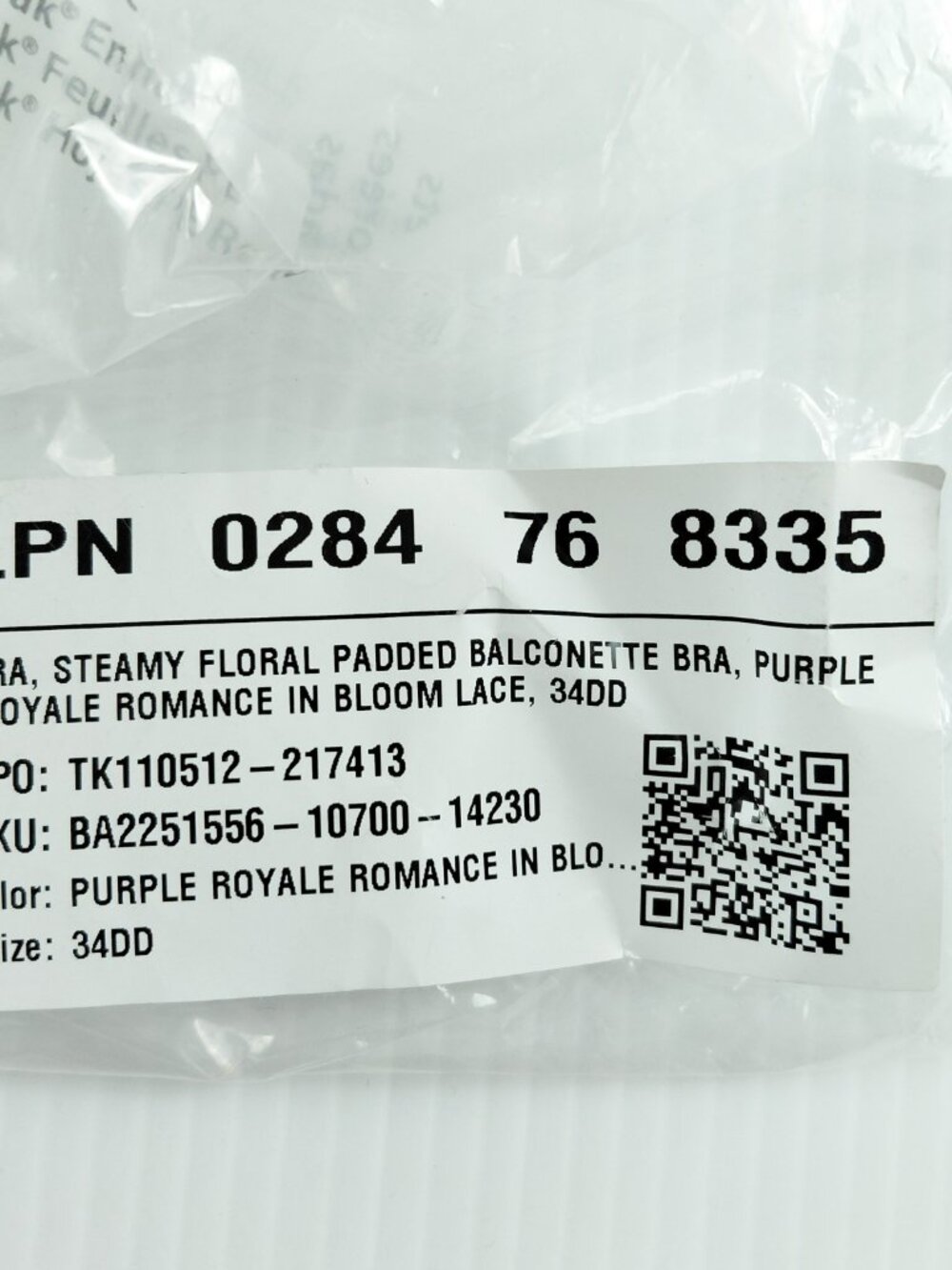 Savage X Fenty Steamy Floral Padded Balconette Bra Size 34DD Purple Royale Lace - Picture 7 of 7